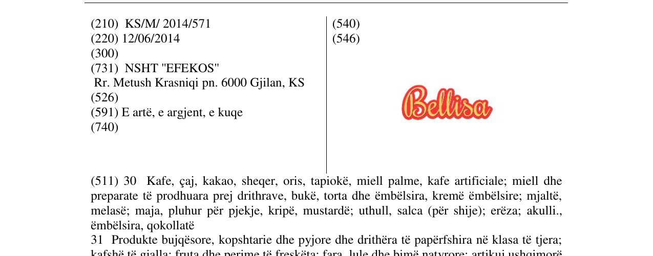 Zëri i markës Bellisa në buletin