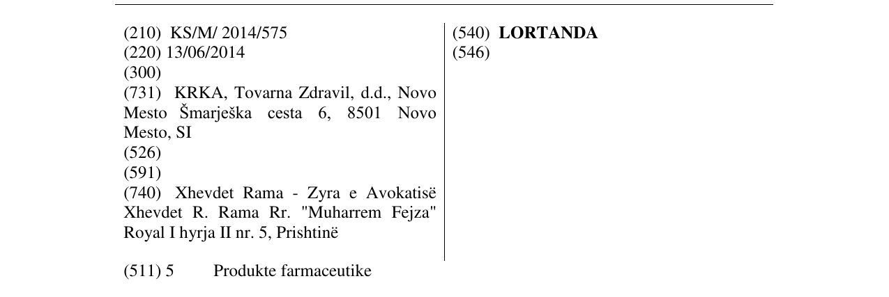Zëri i markës LORTANDA në buletin