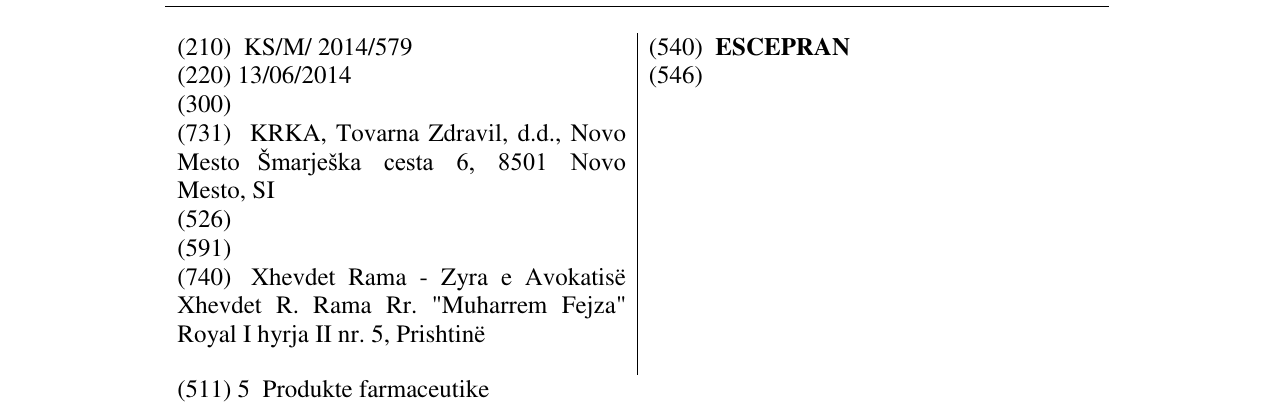 Zëri i markës ESCEPRAN në buletin