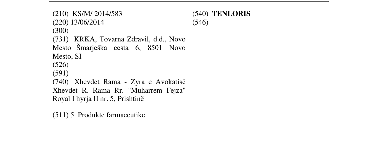 Zëri i markës TENLORIS në buletin