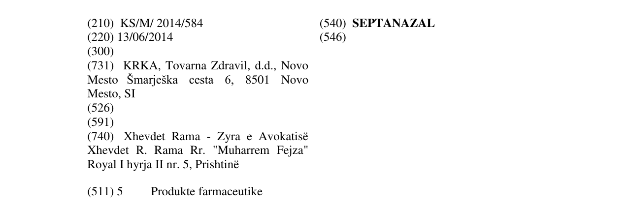Zëri i markës SEPTANAZAL në buletin