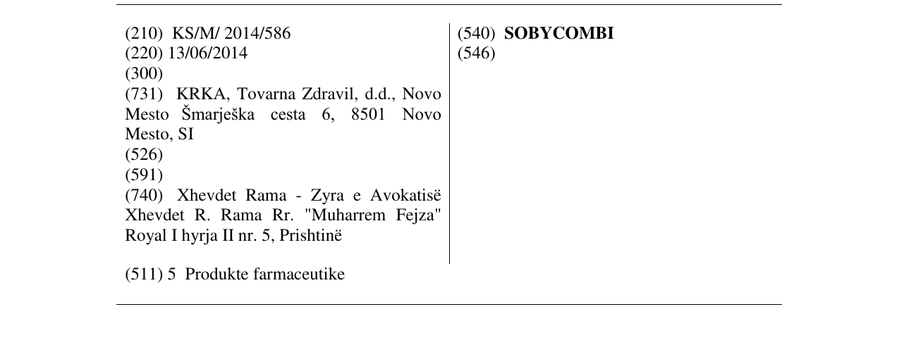 Zëri i markës SOBYCOMBI në buletin