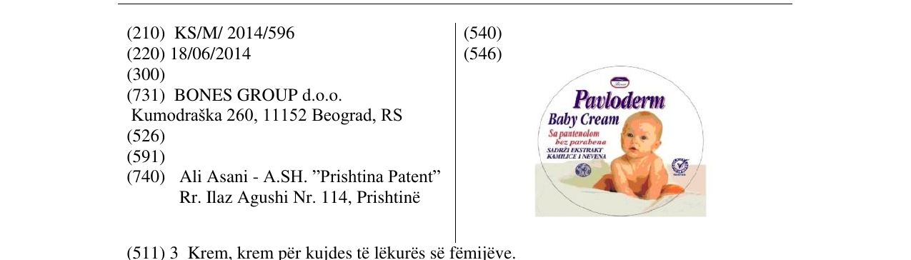 Zëri i markës Pavloderm Baby Cream në buletin