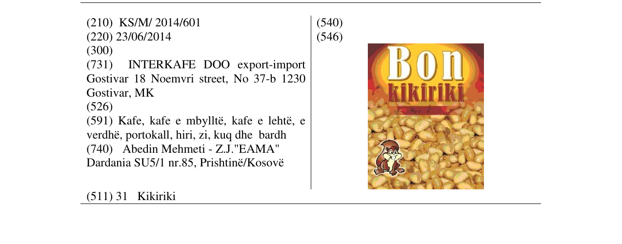 Zëri i markës Bon kikiriki në buletin