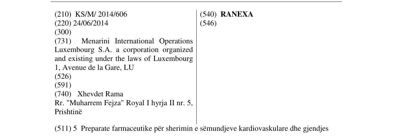 Zëri i markës RANEXA në buletin