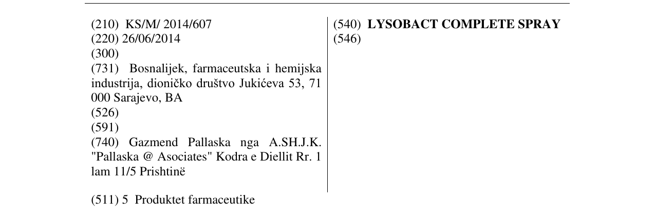 Zëri i markës LYSOBACT COMPLETE SPRAY në buletin