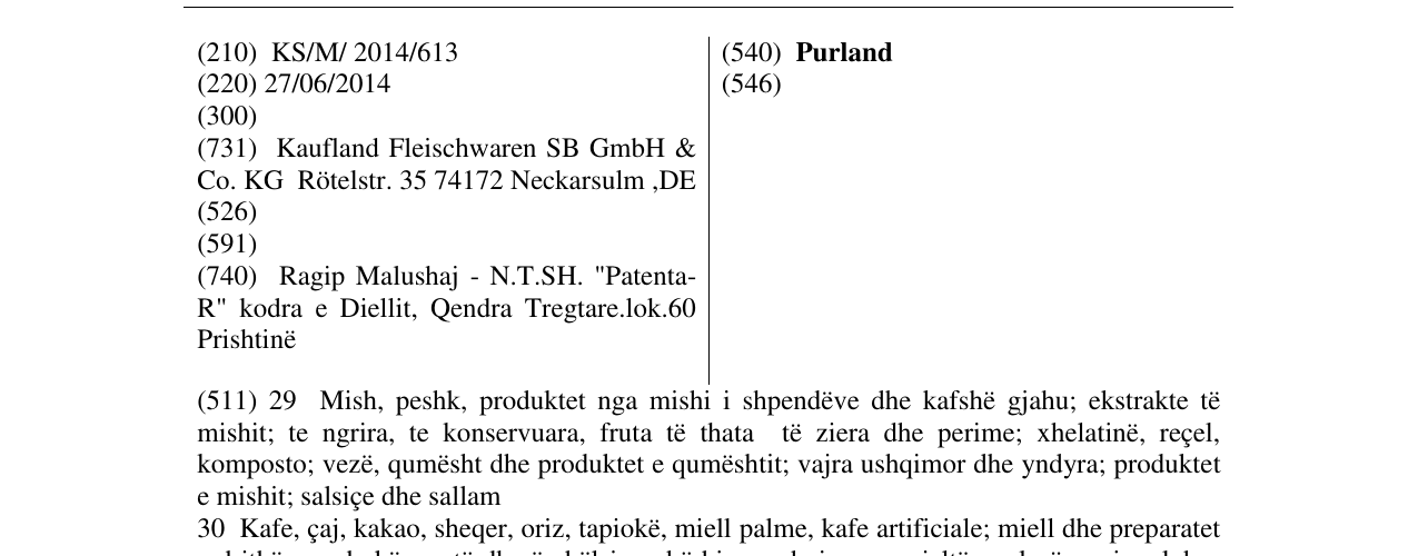 Zëri i markës Purland në buletin