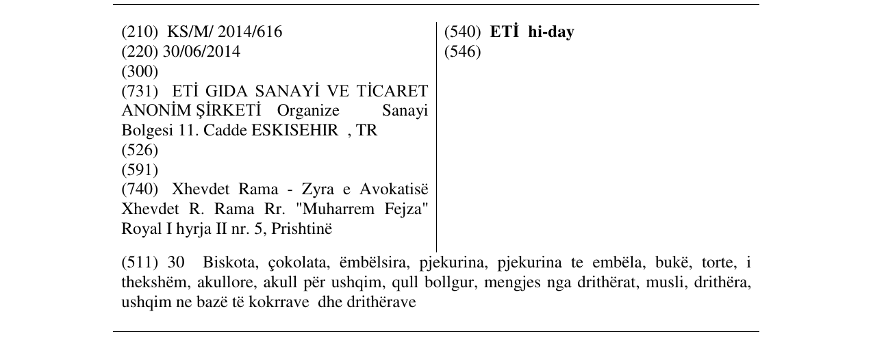 Zëri i markës ETİ hi-day në buletin
