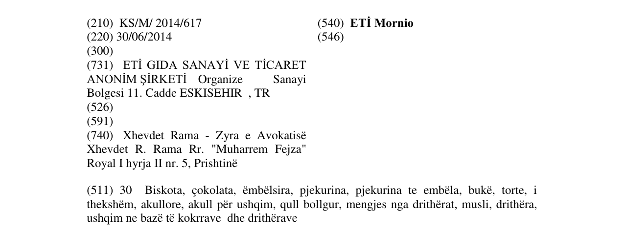 Zëri i markës ETİ Mornio në buletin