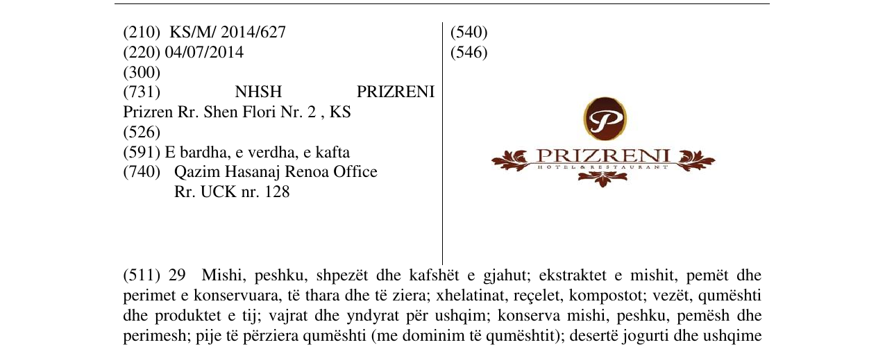 Zëri i markës PRIZRENI në buletin