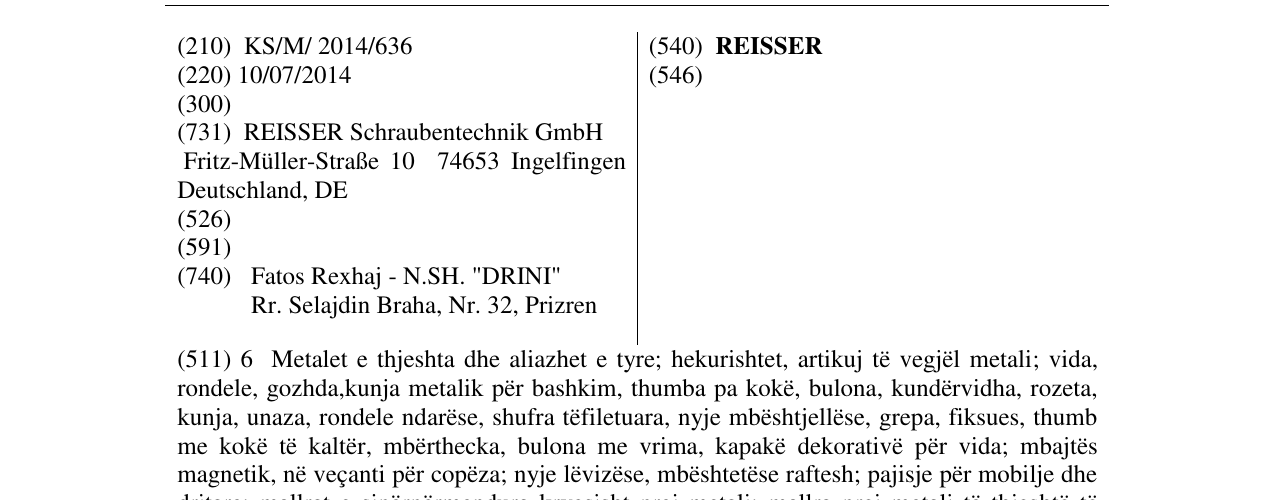 Zëri i markës REISSER në buletin