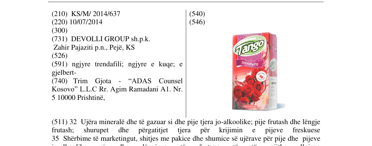 Zëri i markës Tango Trëndafil në buletin