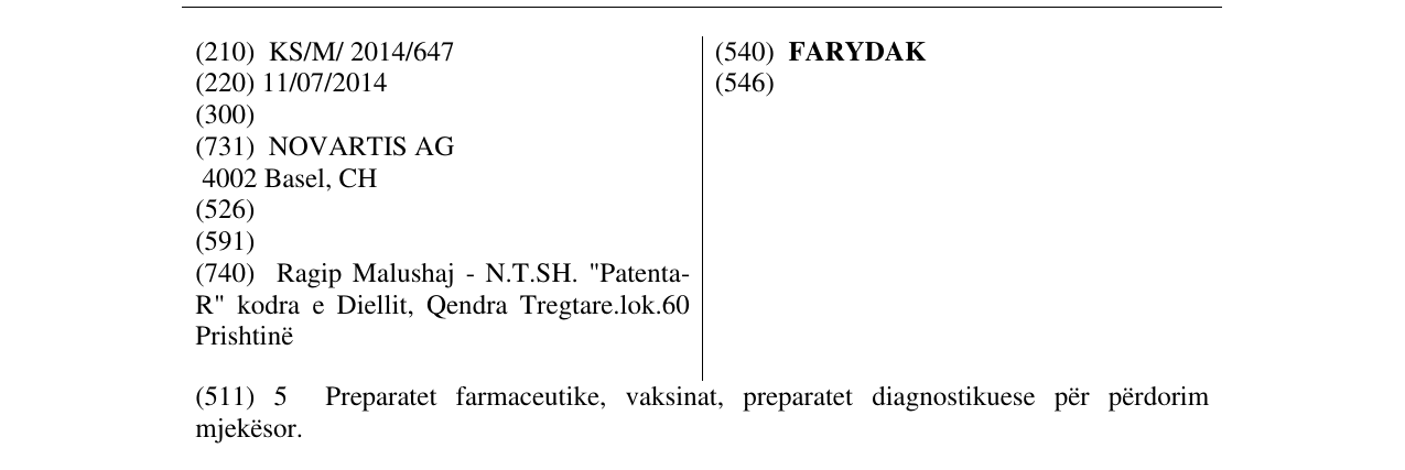 Zëri i markës FARYDAK në buletin