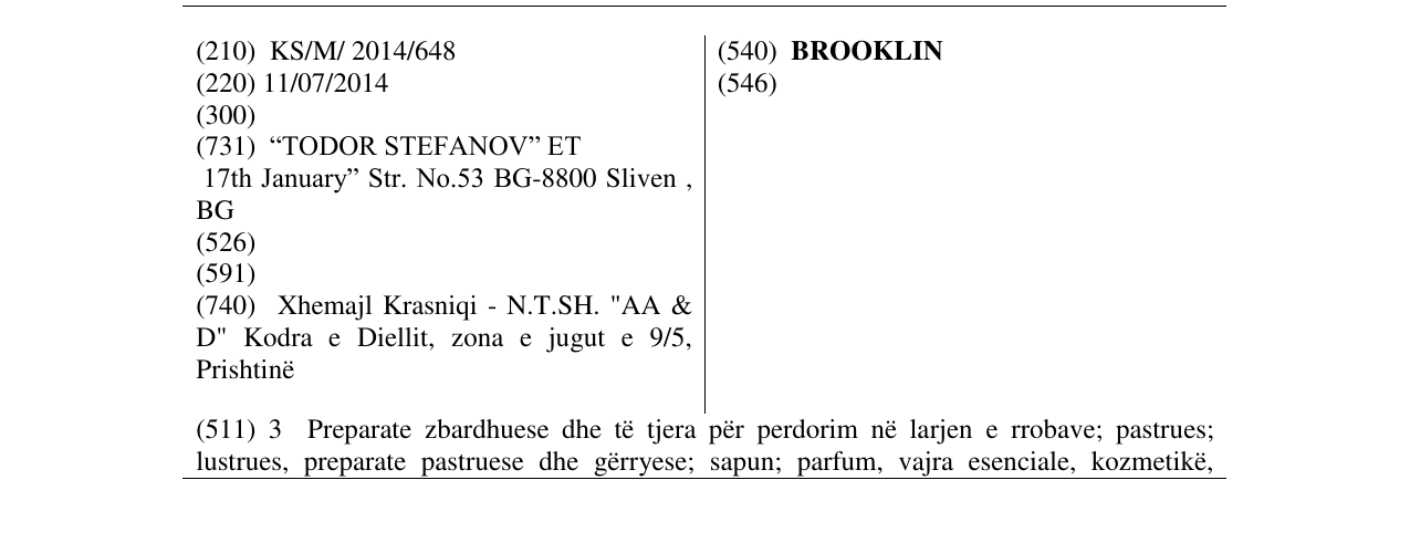 Zëri i markës BROOKLIN në buletin