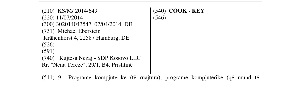 Zëri i markës COOK - KEY në buletin