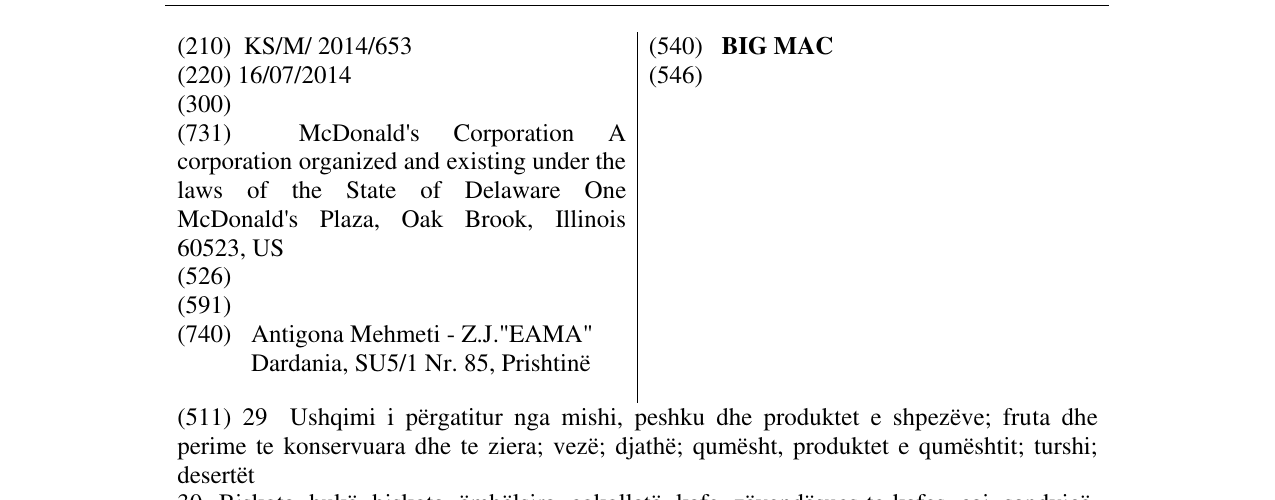 Zëri i markës BIG MAC në buletin