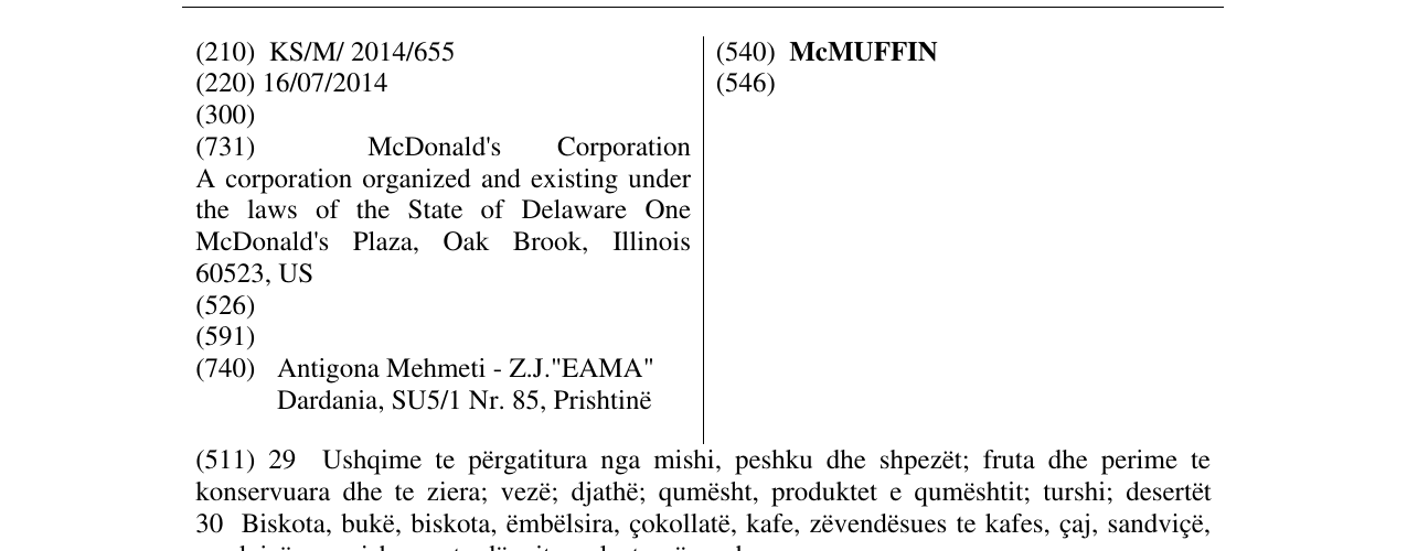 Zëri i markës McMUFFIN në buletin