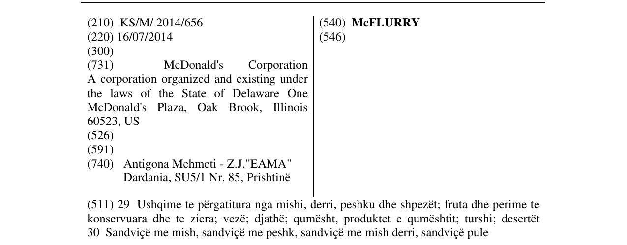 Zëri i markës McFLURRY në buletin
