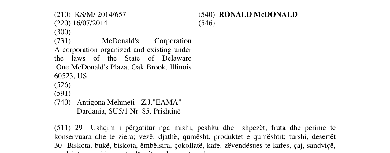 Zëri i markës RONALD McDONALD në buletin