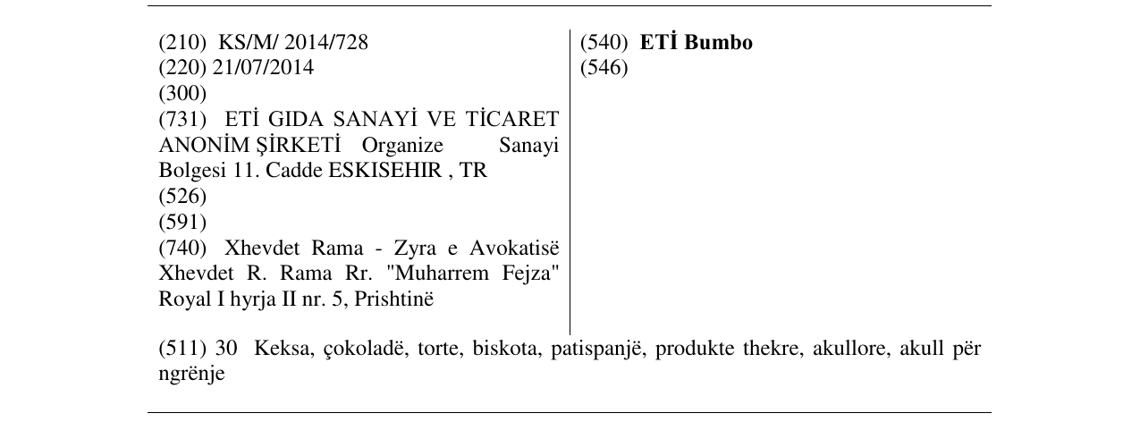 Zëri i markës ETİ Bumbo në buletin