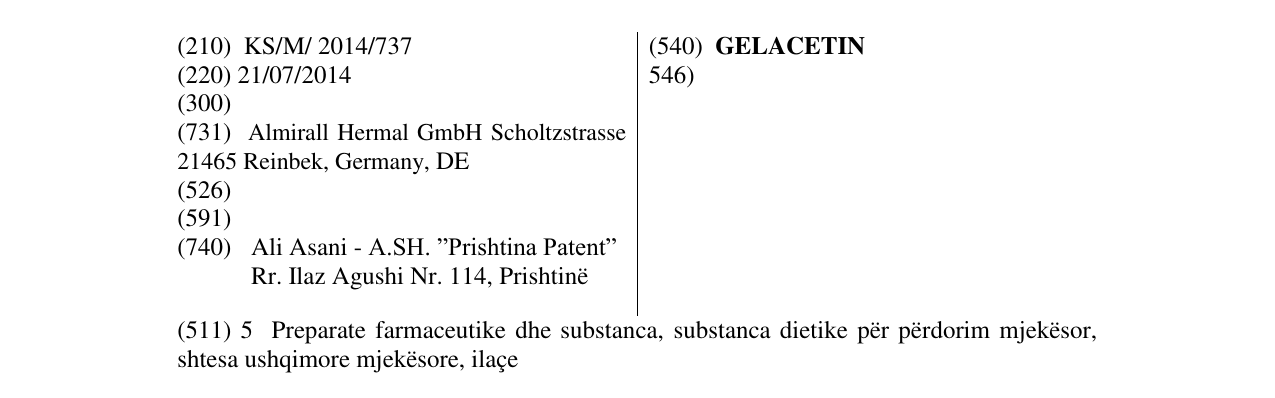 Zëri i markës GELACETIN 546) në buletin