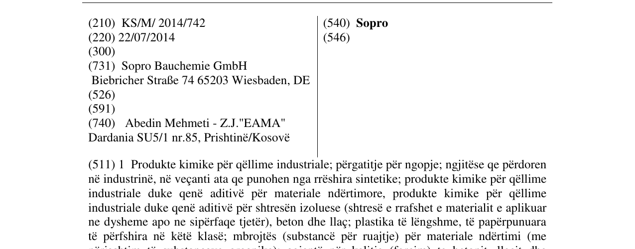 Zëri i markës Sopro në buletin