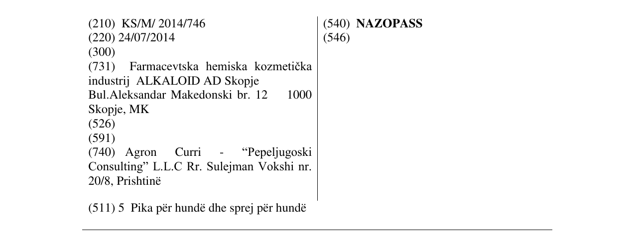 Zëri i markës NAZOPASS në buletin