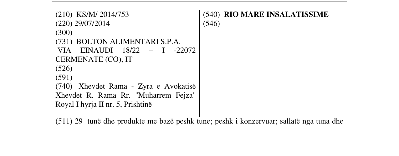 Zëri i markës RIO MARE INSALATISSIME në buletin