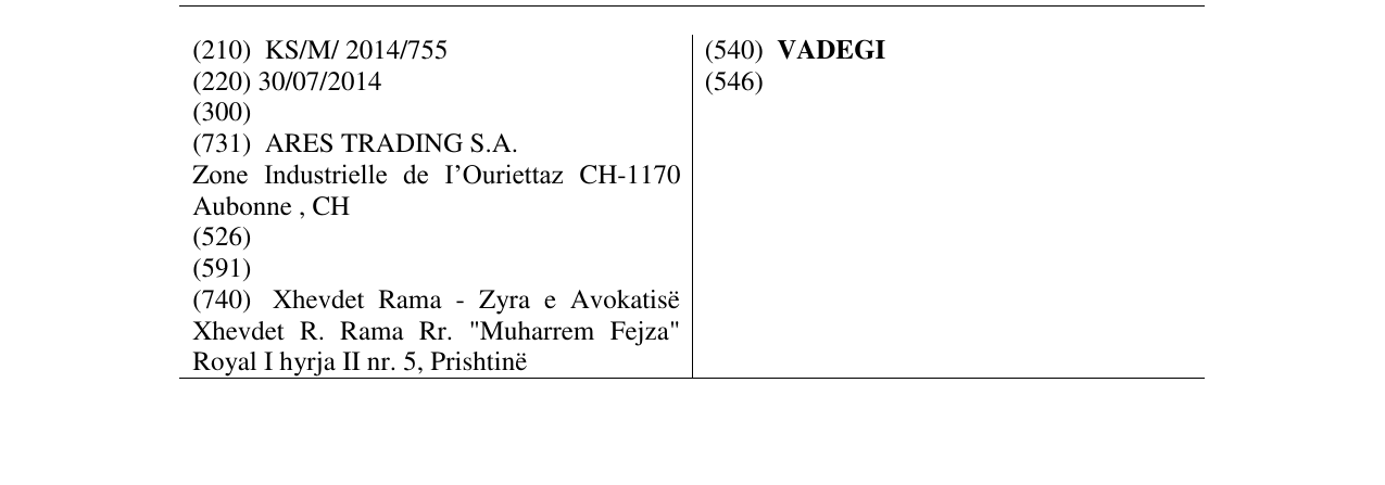 Zëri i markës VADEGI në buletin