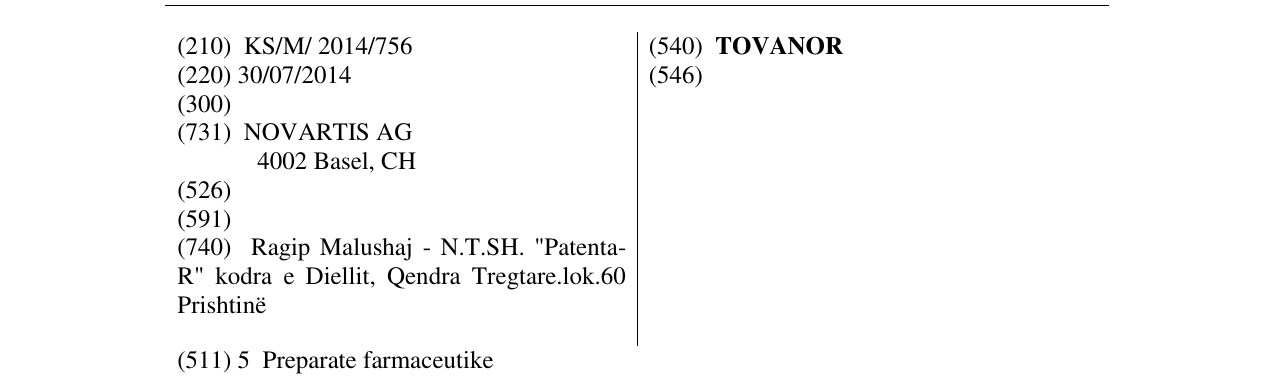 Zëri i markës TOVANOR në buletin