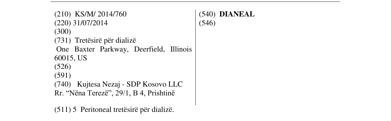 Zëri i markës DIANEAL në buletin