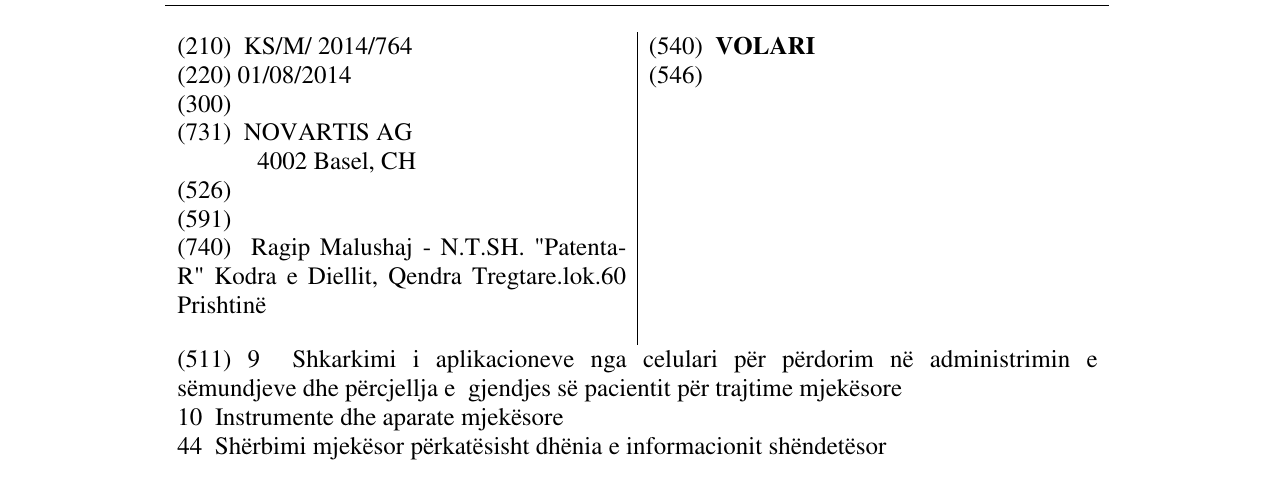 Zëri i markës VOLARI në buletin