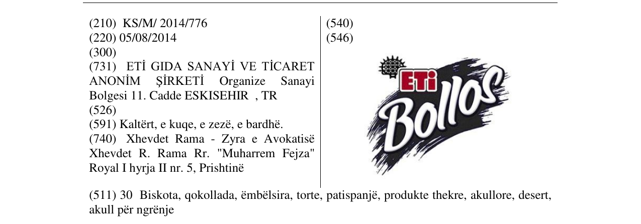 Zëri i markës ETi Bollos në buletin