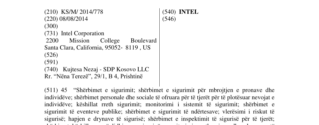 Zëri i markës INTEL në buletin