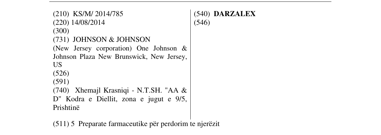 Zëri i markës DARZALEX në buletin
