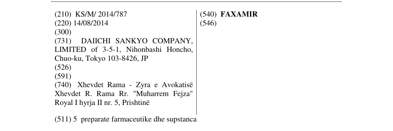 Zëri i markës FAXAMIR në buletin