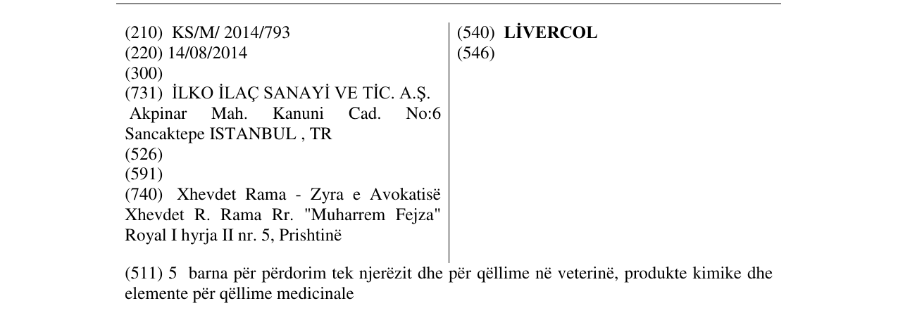 Zëri i markës LİVERCOL në buletin