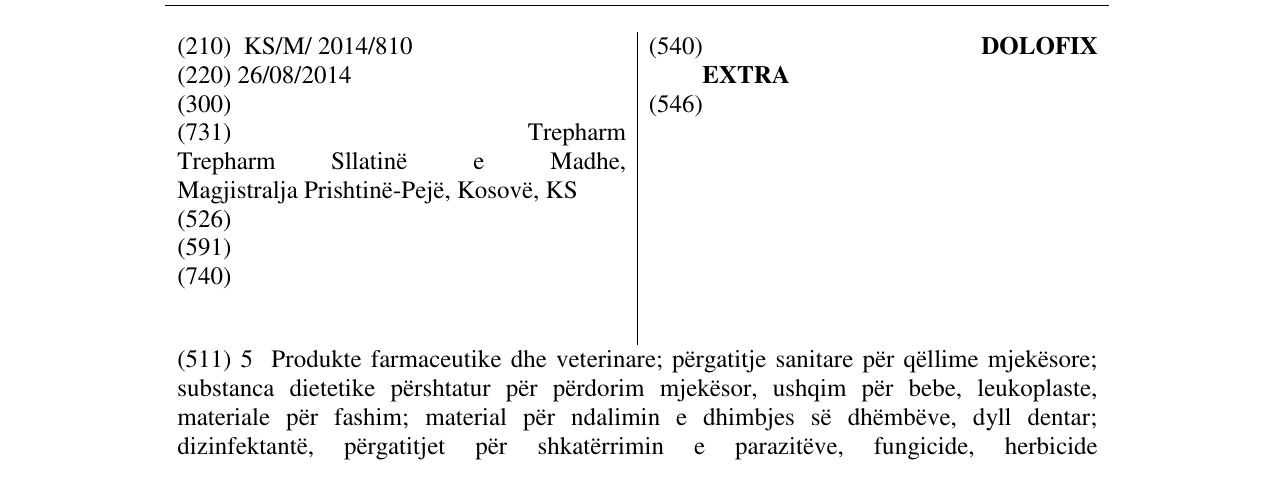 Zëri i markës DOLOFIX EXTRA në buletin