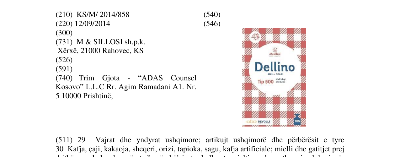 Zëri i markës Dellino Tip 500 1kg në buletin