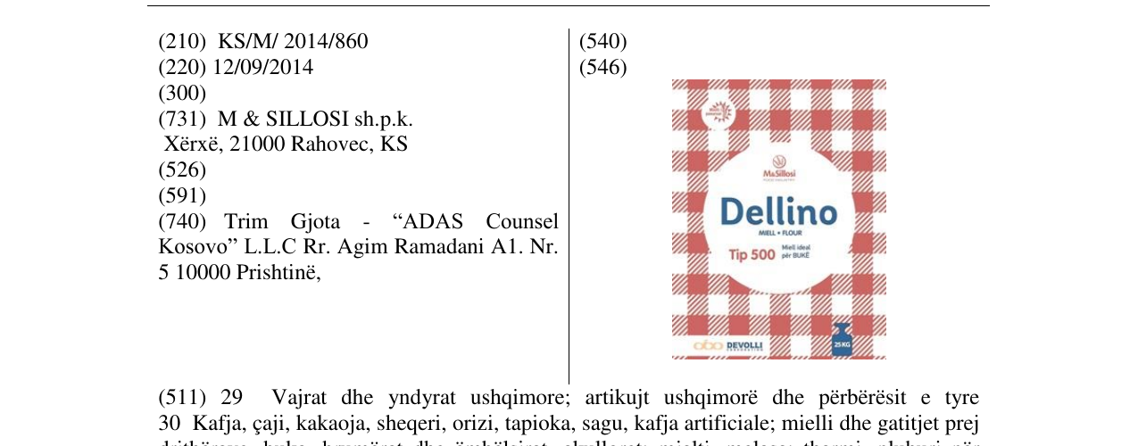 Zëri i markës Dellino Tip 500 25kg në buletin
