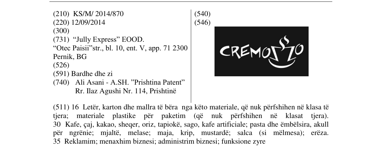Zëri i markës CREMOZZO në buletin