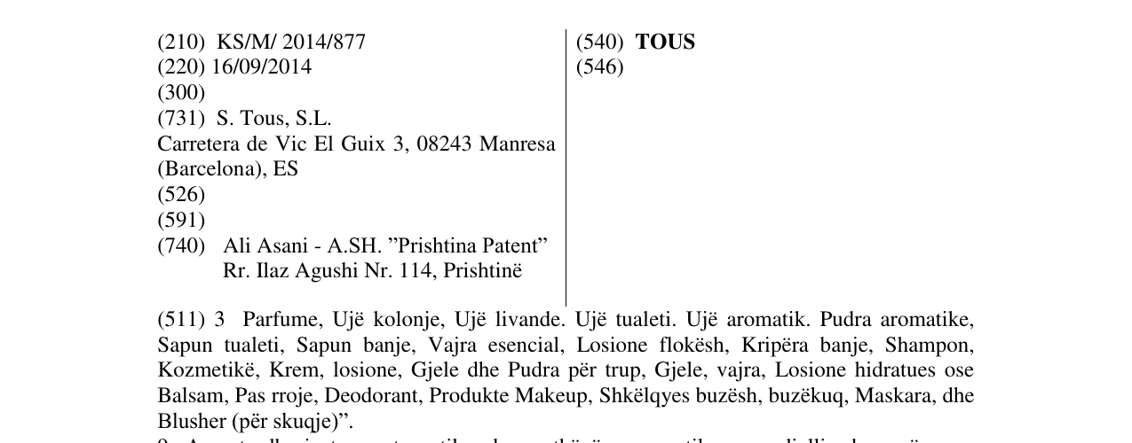 Zëri i markës TOUS në buletin