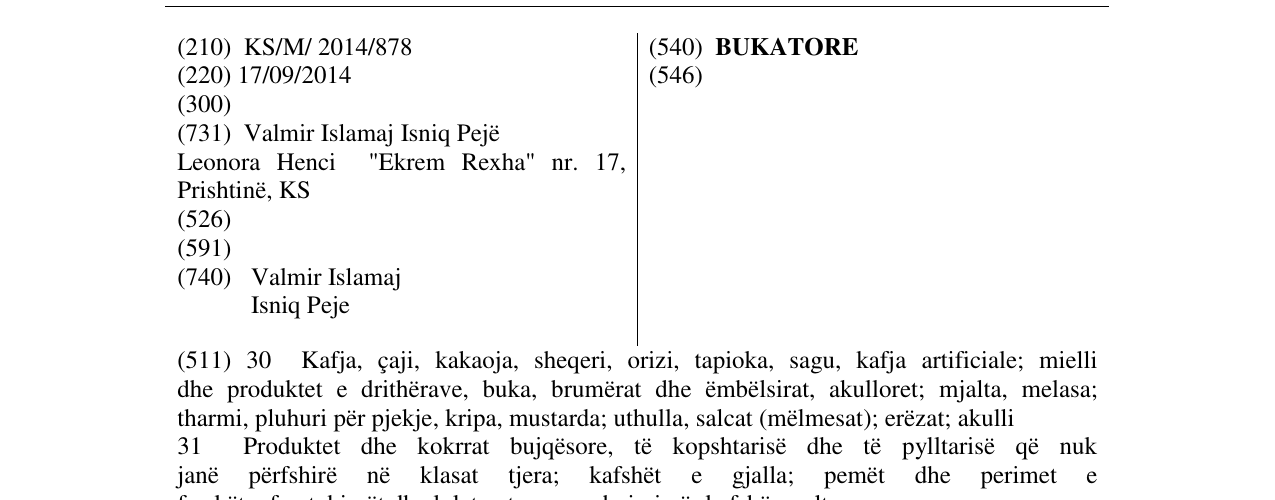 Zëri i markës BUKATORE në buletin