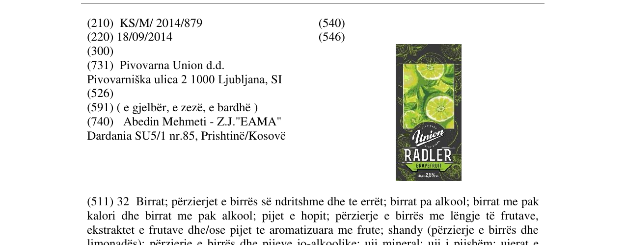 Zëri i markës Union RADLER në buletin