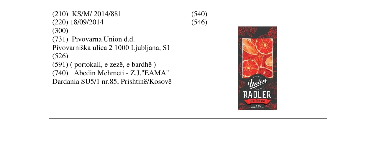 Zëri i markës Union RADLER në buletin