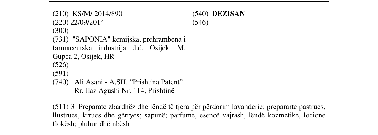 Zëri i markës DEZISAN në buletin