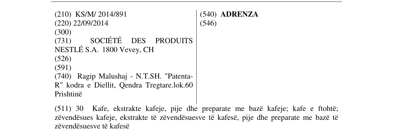Zëri i markës ADRENZA në buletin