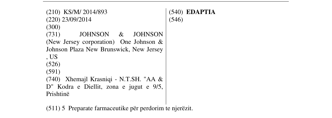 Zëri i markës EDAPTIA në buletin