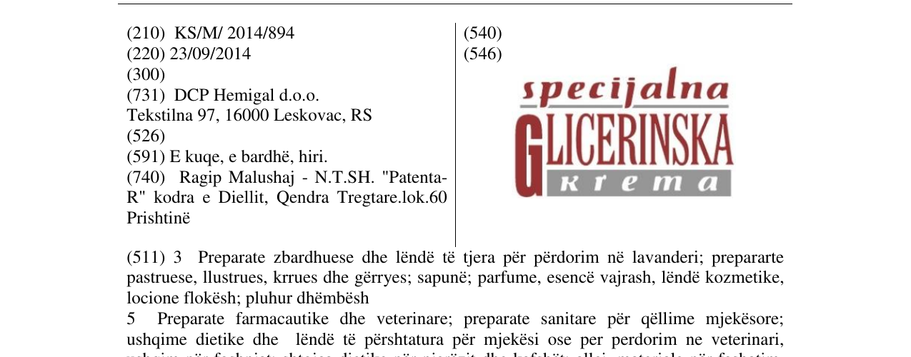 Zëri i markës GLICERINSKA Krema specijalna në buletin