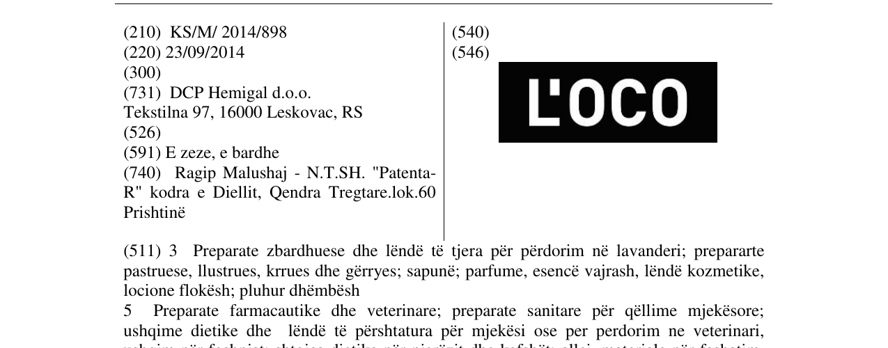 Zëri i markës L'OCO në buletin